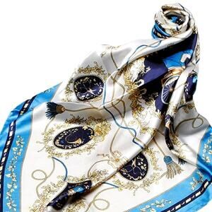 Women's Fashion Red or Blue Print Square Scarf Soft Satin Silky Shawl Scarves